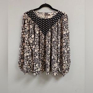 Knox Rose Boho Peasant Top Allover Floral Print Long Sleeve Blouse
